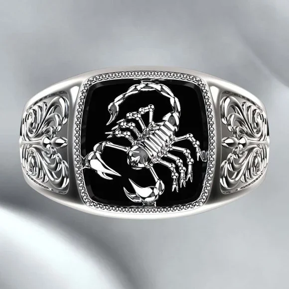 ✨Fashion Gothic Style Trendy Black Scorpion Pattern Ring For Men, GPMB1493-7 - Picture 3 of 5